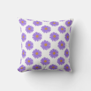 Purple Aster flowers hand drawing acrylic Throw Pillow