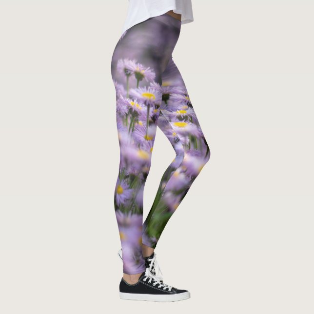 Purple Aster Flowers Leggings (Right)