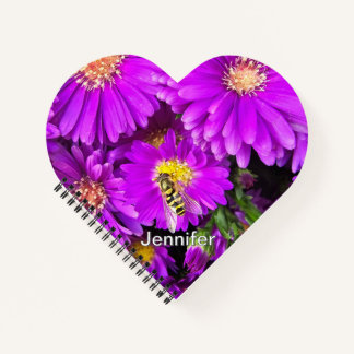 Purple Aster Heart Shaped Notepad - Personalized Notebook