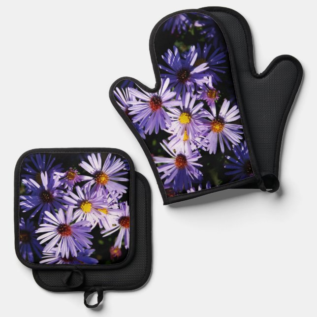 Purple Aster Wildflower  Oven Mitt & Pot Holder Set (Front/Back)