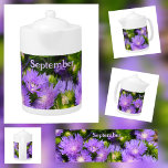 Purple Aster Wildflowers Photographic Floral<br><div class="desc">This naturally beautiful teapot features the photographic images of purple Stoke's Asters or Stokesia flowers. The Aster is the birth flower of September along with the Morning Glory. The star like Aster flower symbolizes Wisdom, Faith and Valour. Personalize with a Name, Birthday Wish or your own text for a lasting...</div>