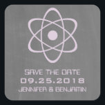 Purple Atomic Chalkboard Save the Date Stickers<br><div class="desc">Cute and nerdy Atomic Chalkboard Save the Date Stickers featuring a simple atomic symbol in lavender on a chalkboard look background. These geeky and fun save the date stickers are perfect for announcing your science themed wedding! Easy to customize, simply add the details of your wedding in the spaces provided....</div>