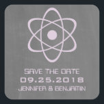 Purple Atomic Chalkboard Save the Date Stickers<br><div class="desc">Cute and nerdy Atomic Chalkboard Save the Date Stickers featuring a simple atomic symbol in lavender on a chalkboard look background. These geeky and fun save the date stickers are perfect for announcing your science themed wedding! Easy to customize, simply add the details of your wedding in the spaces provided....</div>