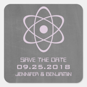 Purple Atomic Chalkboard Save the Date Stickers