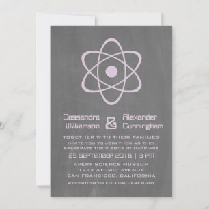 Purple Atomic Chalkboard Wedding Invite