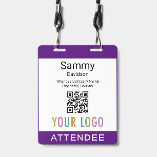 Purple Attendee Badge Event Guest QR Code Logo
