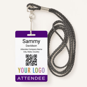Purple Attendee Badge Event Guest QR Code Logo