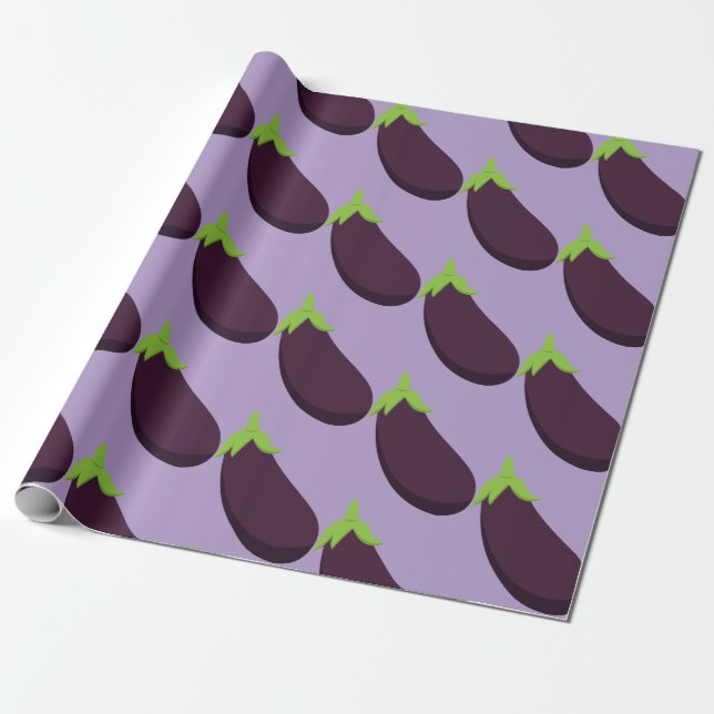 Purple Aubergine Eggplant Food Pattern Wrapping Paper (Unrolled)