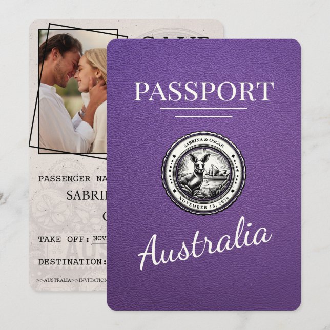Purple Australia Passport Save The Date (Front/Back)