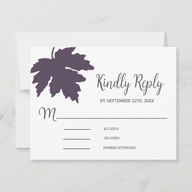 Purple Autum Maple Leaf Wedding RSVP Card (Front)
