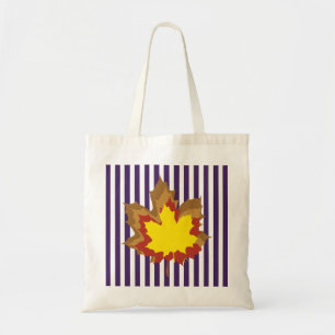 Purple Autumnal Stripes with Leaves Tote Bag