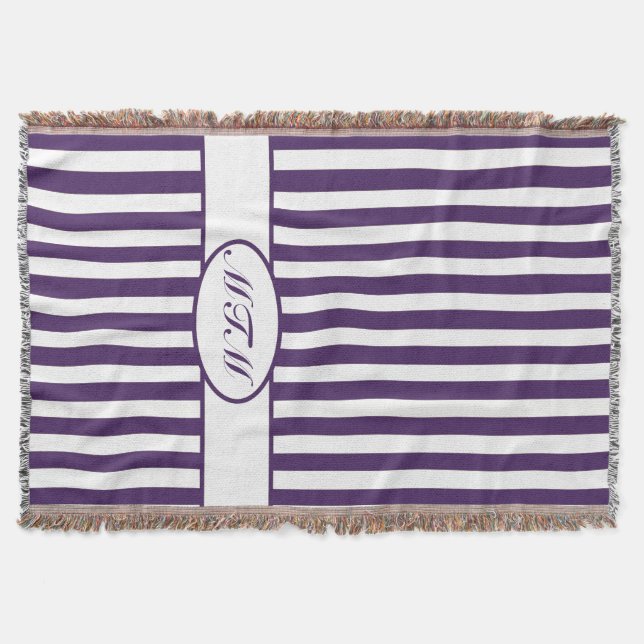 Purple Autumnal Stripes with monogram Throw Blanket (Front)
