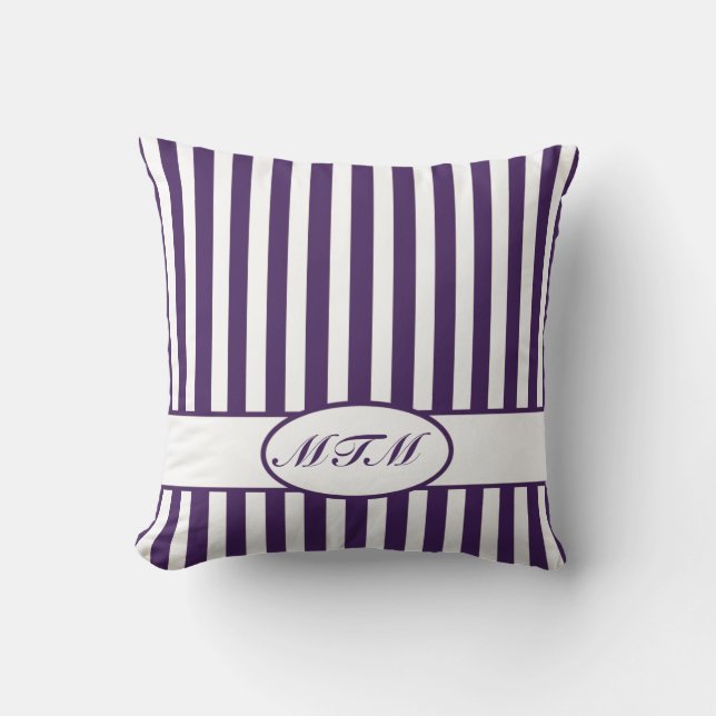 Purple Autumnal Stripes with monogram Throw Pillow (Front)