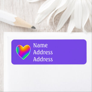 Purple avec Rainbow Heart Retourner l'adresse Étiq