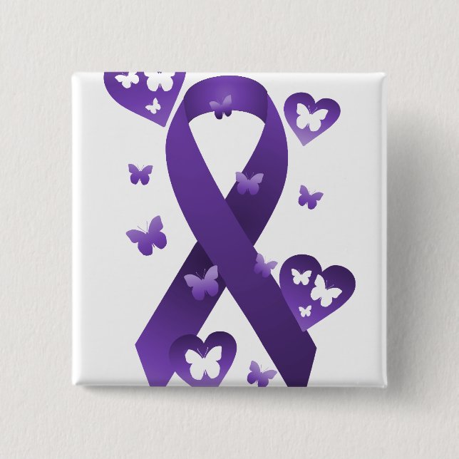 Purple Awareness Ribbon 2 Inch Square Button (Front)