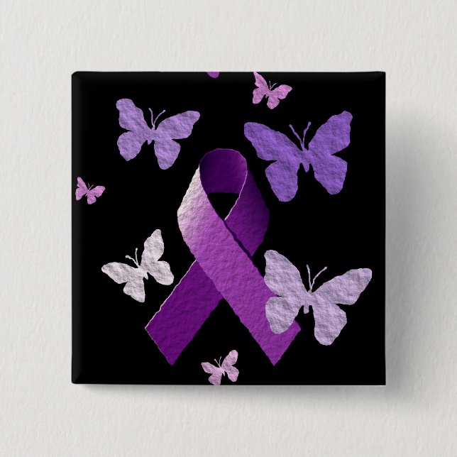 Purple Awareness Ribbon 2 Inch Square Button (Front)