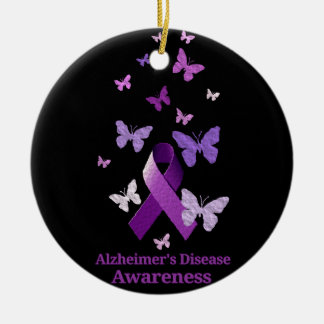 Purple Awareness Ribbon: Alzheimer's Disease Ceramic Ornament