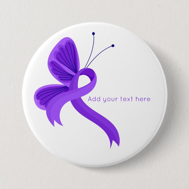 Purple Awareness Ribbon Butterfly  Button (Front)