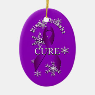 Purple Awareness Ribbon Christmas Cure Snow Ceramic Ornament