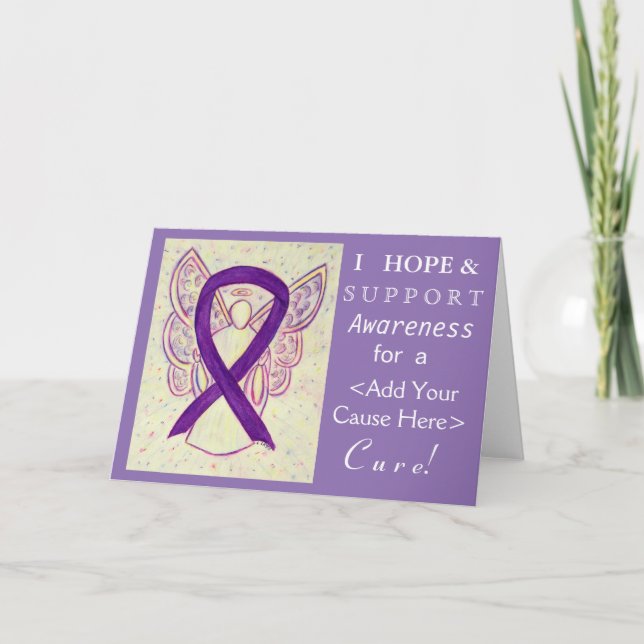 Purple Awareness Ribbon Custom Cause Angel Cards (Front)