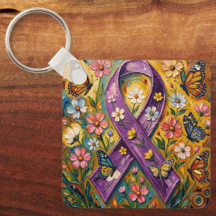 Purple Awareness Ribbon Fibro Keychain