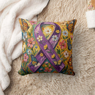 Purple Awareness Ribbon Fibro Throw Pillow