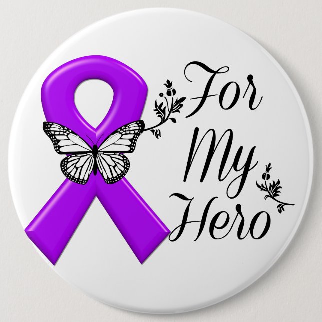 Purple Awareness Ribbon For My Hero 6 Inch Round Button (Front)