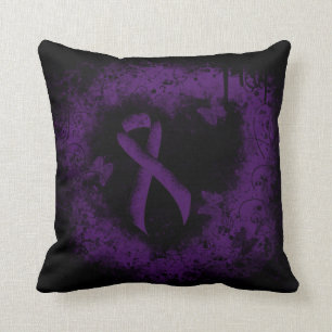 Purple Awareness Ribbon Grunge Heart Throw Pillow