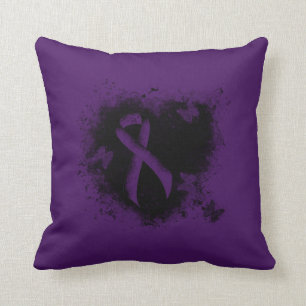 Purple Awareness Ribbon Grunge Heart Throw Pillow