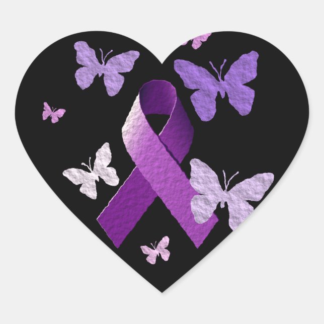 Purple Awareness Ribbon Heart Sticker (Front)