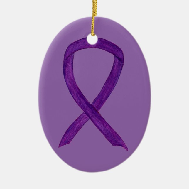 Purple Awareness Ribbon Holiday Art Ornaments (Front)