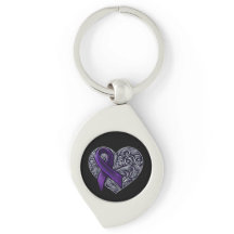 Purple Awareness Ribbon Metal Keychain 
