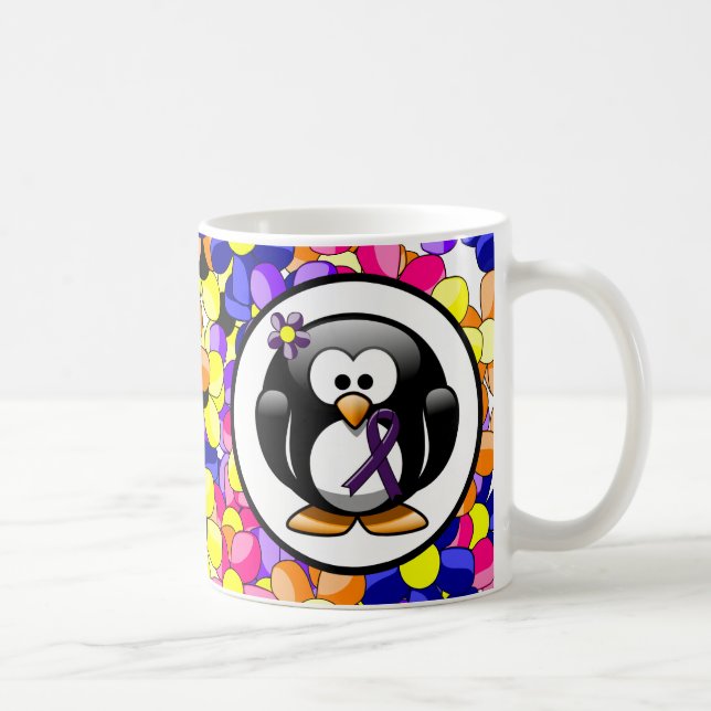 Purple Awareness Ribbon Penguin Coffee Mug (Right)