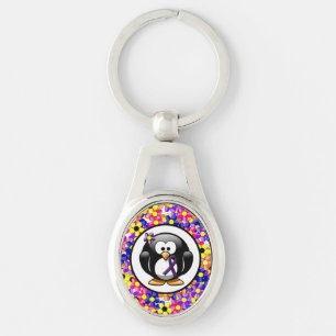Purple Awareness Ribbon Penguin Keychain