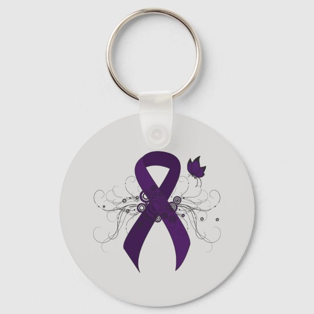Purple Awareness Ribbon with Butterfly Keychain (Front)