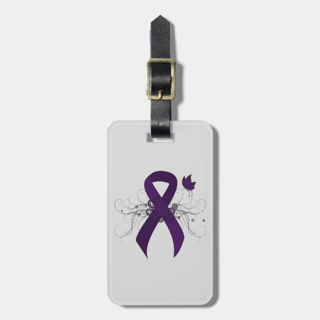 Purple Awareness Ribbon with Butterfly Luggage Tag (Front Vertical)