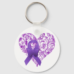 Purple Awareness Ribbon with Roses Keychain