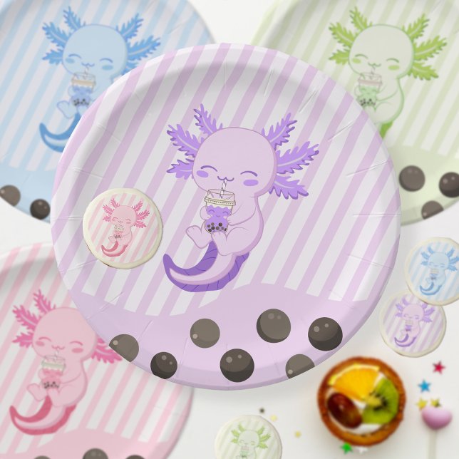 Purple Axolotl Bubble Boba Par-tea Birthday Party Paper Plate (Creator Uploaded)