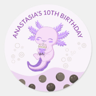 Purple Axolotl Bubble Milk Boba Tea Birthday Party Classic Round Sticker