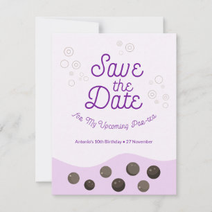 Purple Axolotl Bubble Tea Par-tea Birthday Party Save The Date
