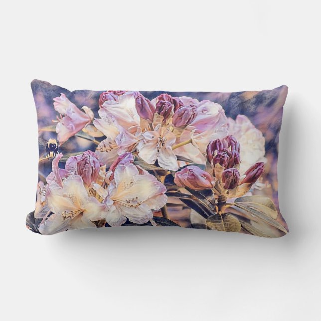 Purple azeea blossom branch flowers watercolor lumbar pillow (Front)