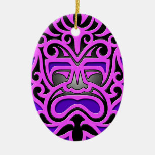Purple Aztec Mask Ceramic Ornament