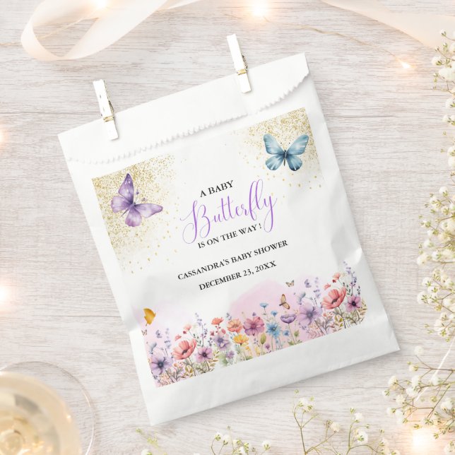 Purple Baby butterfly Baby shower Favour Bag (Clipped)