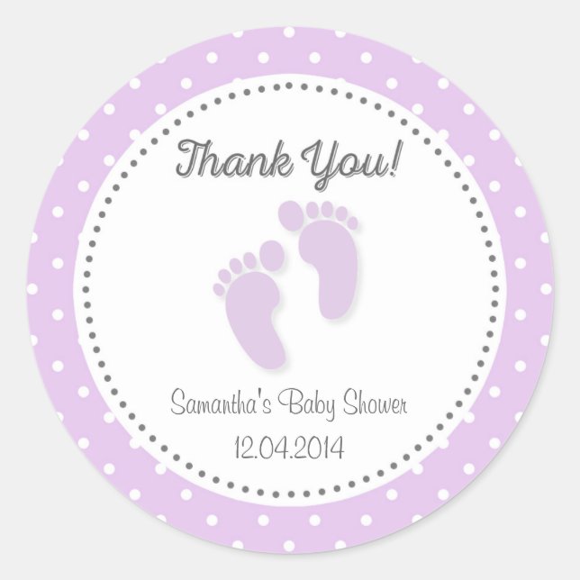 Purple Baby Feet Baby Shower Sticker (Front)