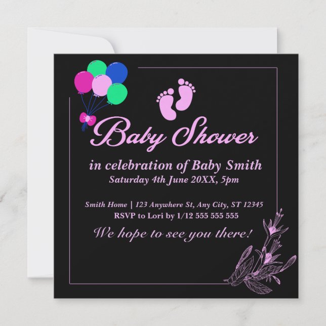 Purple Baby Girl Cute Baby Shower   Invitation (Front)