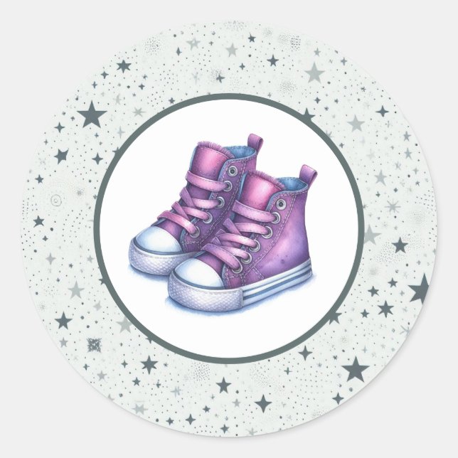 Purple Baby High Tops Baby Shower Classic Round Sticker (Front)