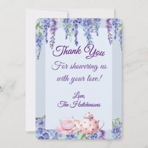 Purple Baby in Bloom Tea Party Baby Shower Thank You Card