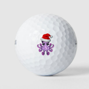 Purple Baby Octopus Wearing a Santa Hat Golf Balls