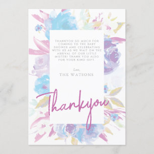 Purple Baby Shower Floral Watercolor Thank You Card
