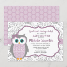 purple baby shower invitation girl woodland owl